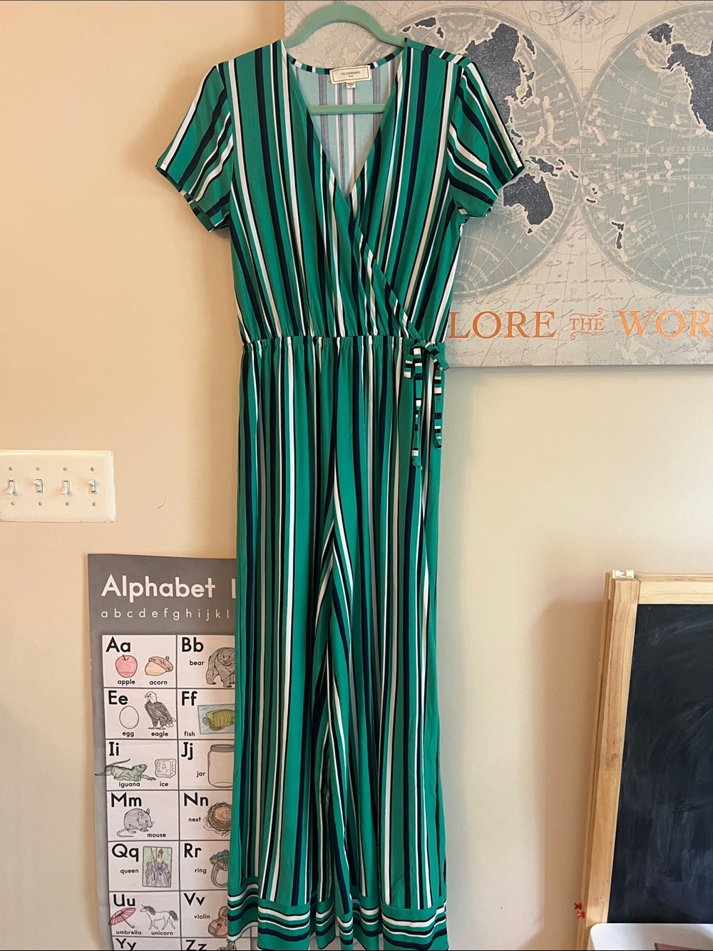 Green Striped Wrap Jumpsuit